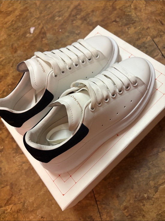 Alexander McQueen Shoes - Alexander McQueen White Sneakers with Black Heel Tab
